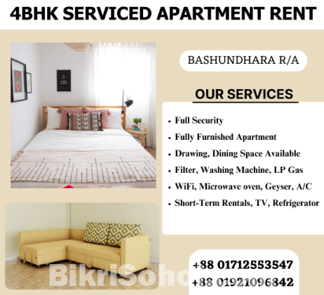 Rent Furnished 4BHK Serviced Apartment In Bashundhara R/A